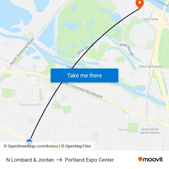 N Lombard & Jordan to Portland Expo Center map