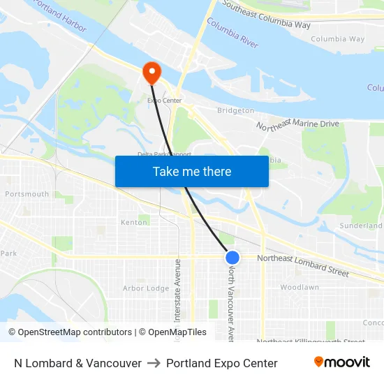 N Lombard & Vancouver to Portland Expo Center map