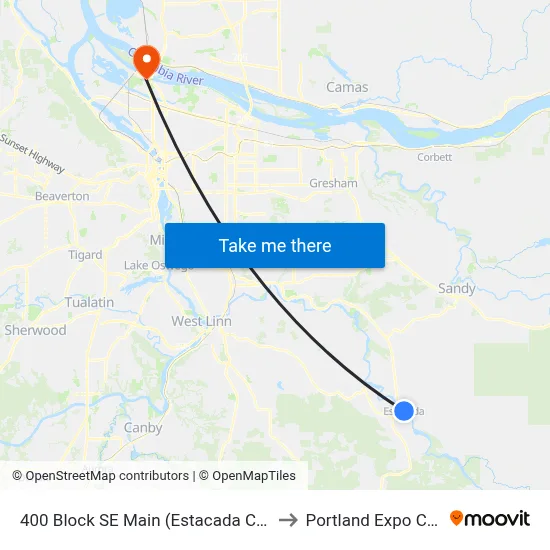 400 Block SE Main (Estacada City Hall) to Portland Expo Center map