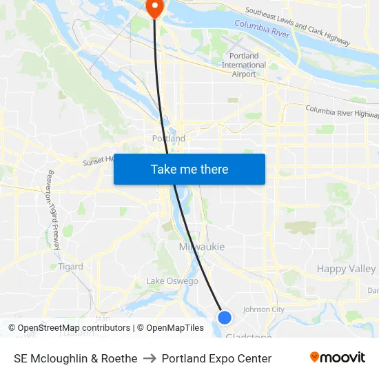 SE Mcloughlin & Roethe to Portland Expo Center map