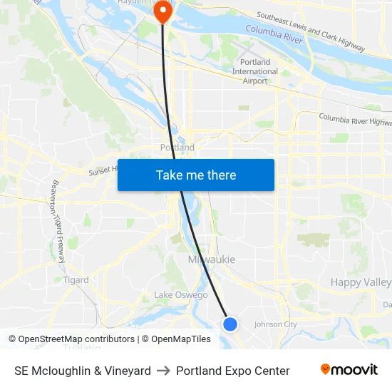 SE Mcloughlin & Vineyard to Portland Expo Center map