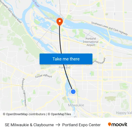 SE Milwaukie & Claybourne to Portland Expo Center map