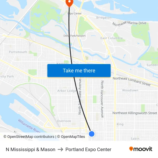 N Mississippi & Mason to Portland Expo Center map