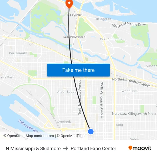 N Mississippi & Skidmore to Portland Expo Center map
