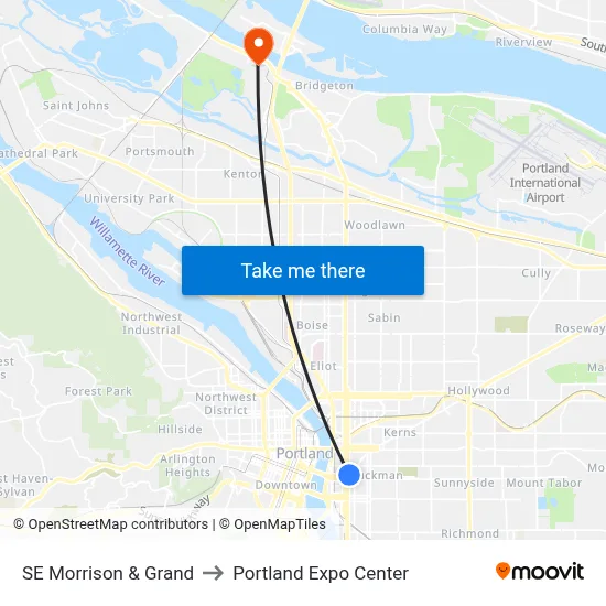 SE Morrison & Grand to Portland Expo Center map
