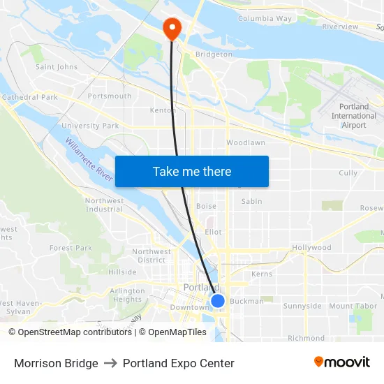 Morrison Bridge to Portland Expo Center map