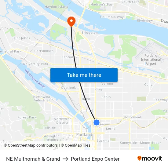NE Multnomah & Grand to Portland Expo Center map