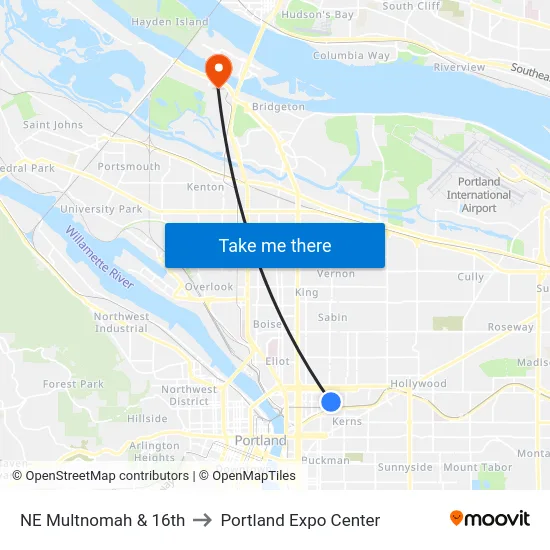NE Multnomah & 16th to Portland Expo Center map