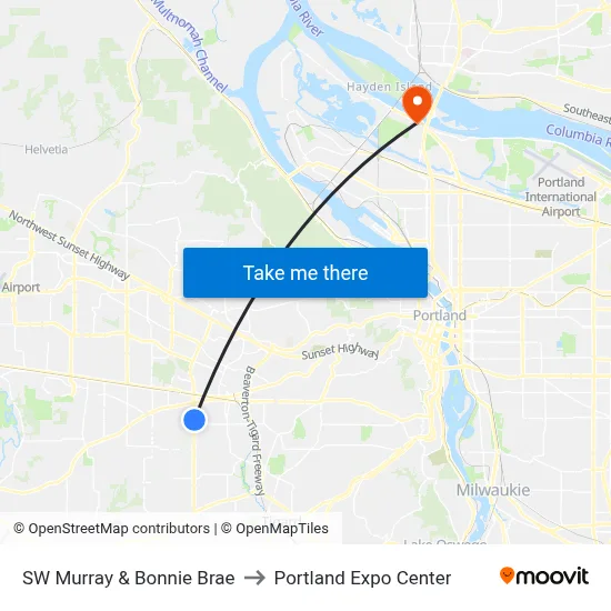 SW Murray & Bonnie Brae to Portland Expo Center map