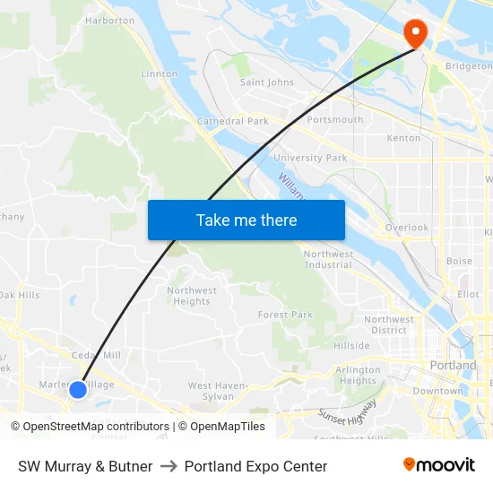 SW Murray & Butner to Portland Expo Center map