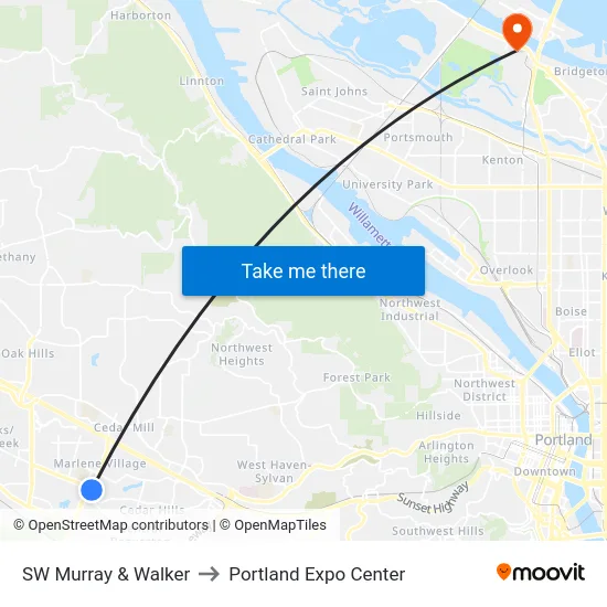 SW Murray & Walker to Portland Expo Center map