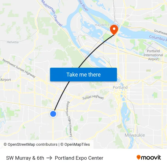 SW Murray & 6th to Portland Expo Center map