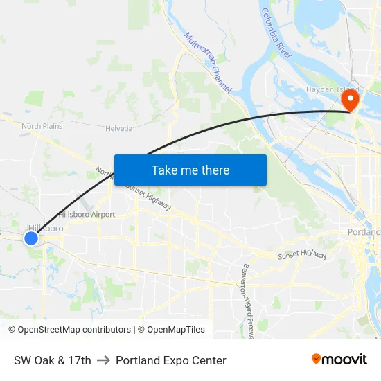SW Oak & 17th to Portland Expo Center map