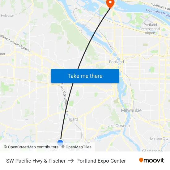 SW Pacific Hwy & Fischer to Portland Expo Center map