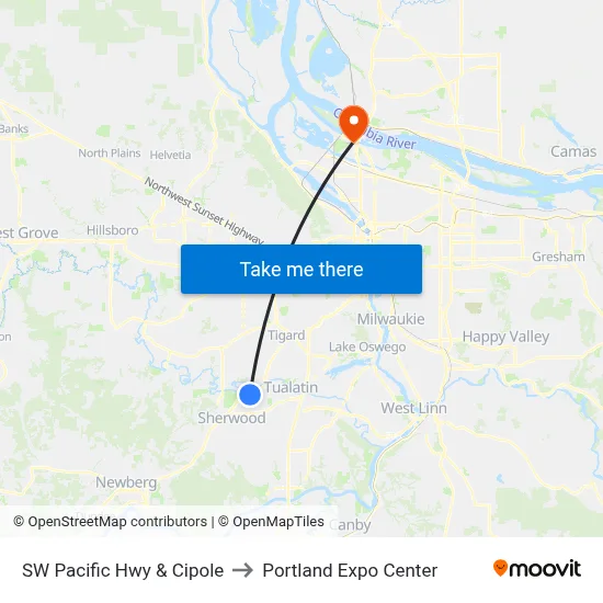 SW Pacific Hwy & Cipole to Portland Expo Center map