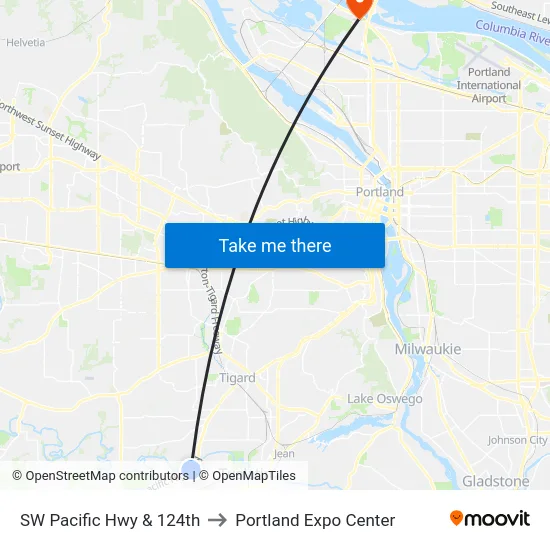 SW Pacific Hwy & 124th to Portland Expo Center map