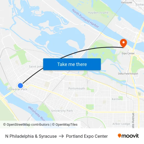 N Philadelphia & Syracuse to Portland Expo Center map