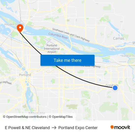 E Powell & NE Cleveland to Portland Expo Center map