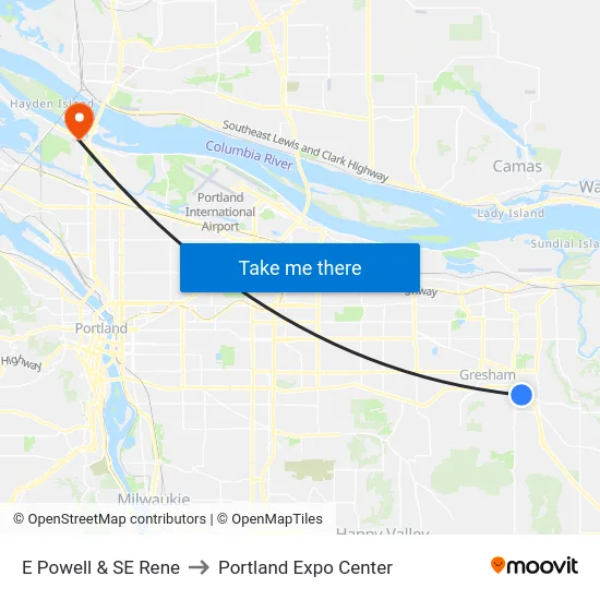 E Powell & SE Rene to Portland Expo Center map