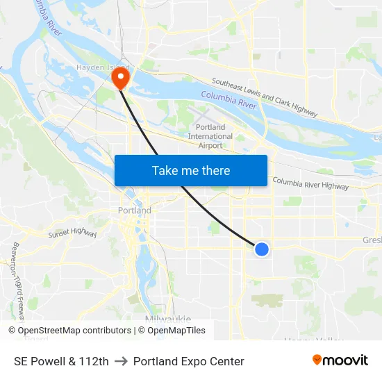 SE Powell & 112th to Portland Expo Center map
