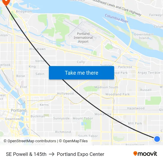SE Powell & 145th to Portland Expo Center map