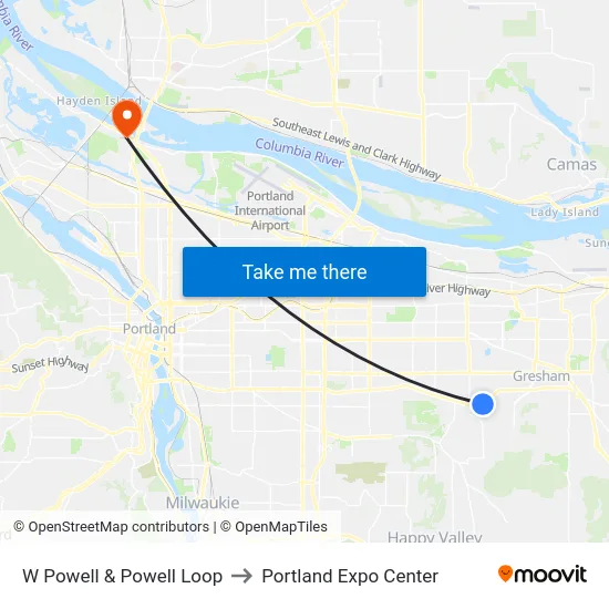 W Powell & Powell Loop to Portland Expo Center map