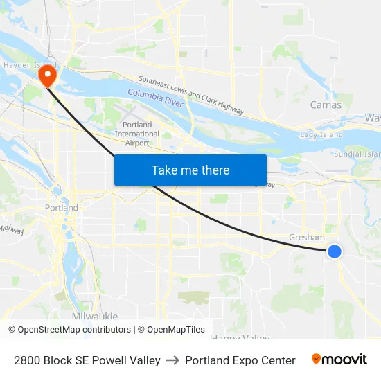 2800 Block SE Powell Valley to Portland Expo Center map