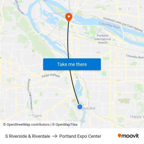 S Riverside & Riverdale to Portland Expo Center map