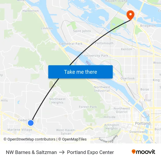 NW Barnes & Saltzman to Portland Expo Center map