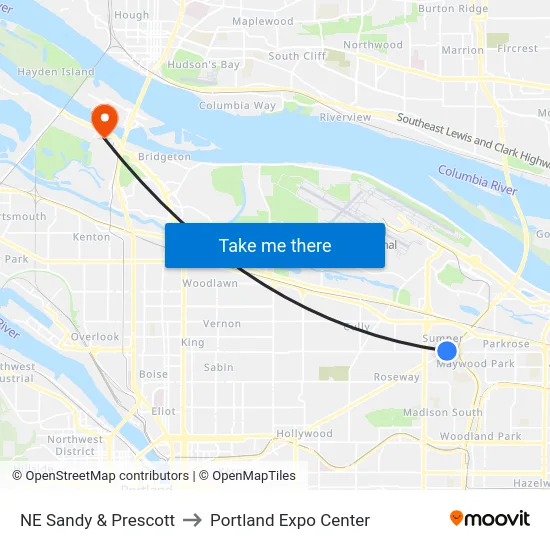 NE Sandy & Prescott to Portland Expo Center map