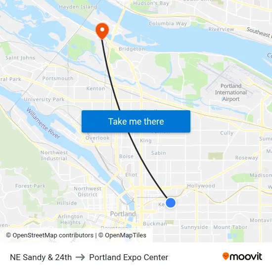 NE Sandy & 24th to Portland Expo Center map
