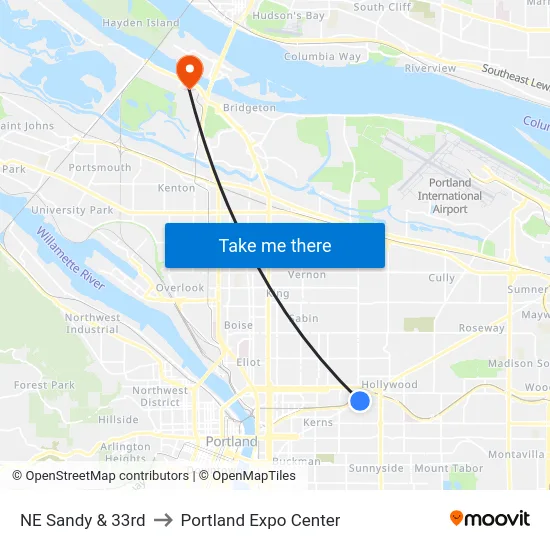 NE Sandy & 33rd to Portland Expo Center map