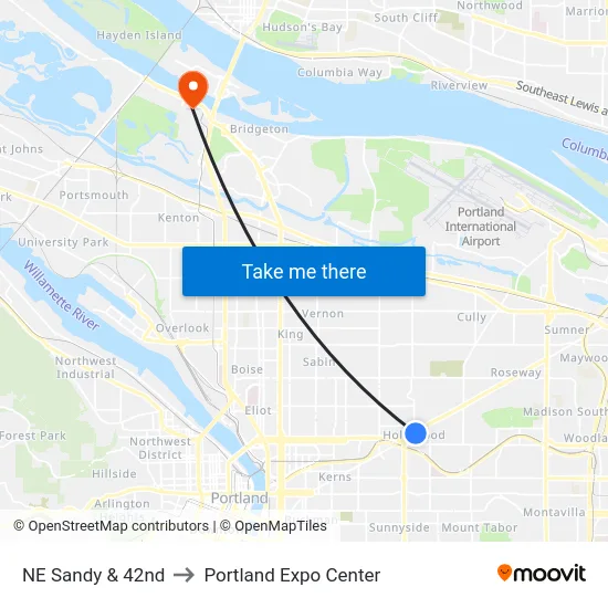 NE Sandy & 42nd to Portland Expo Center map