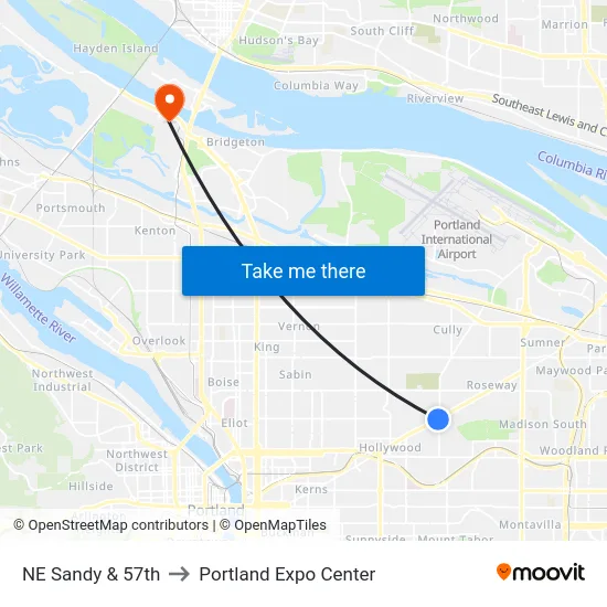 NE Sandy & 57th to Portland Expo Center map