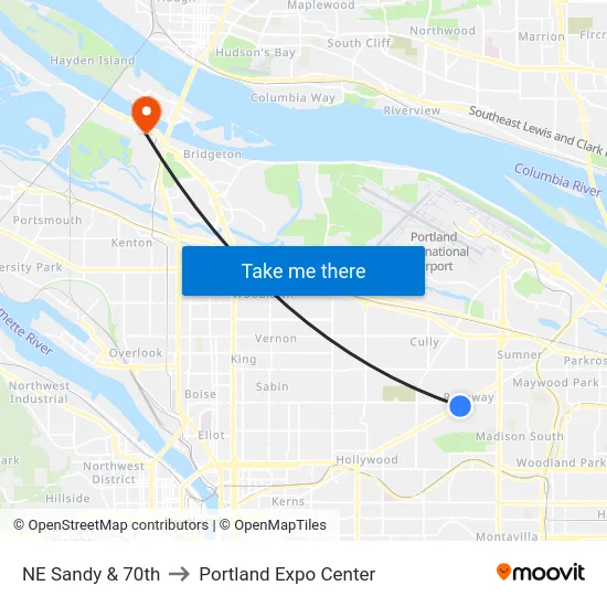 NE Sandy & 70th to Portland Expo Center map