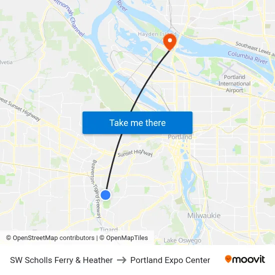 SW Scholls Ferry & Heather to Portland Expo Center map