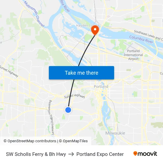 SW Scholls Ferry & Bh Hwy to Portland Expo Center map