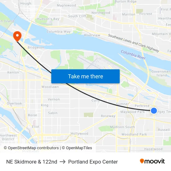 NE Skidmore & 122nd to Portland Expo Center map
