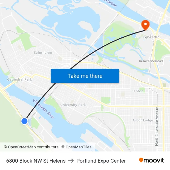 6800 Block NW St Helens to Portland Expo Center map