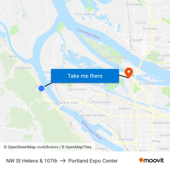 NW St Helens & 107th to Portland Expo Center map