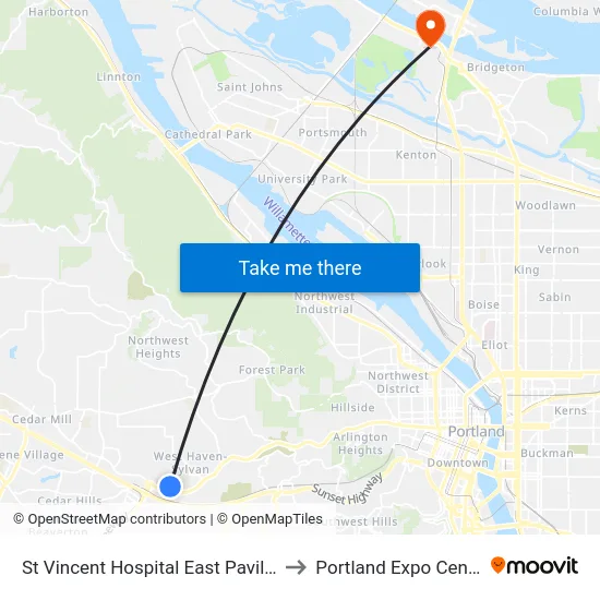 St Vincent Hospital East Pavilion to Portland Expo Center map