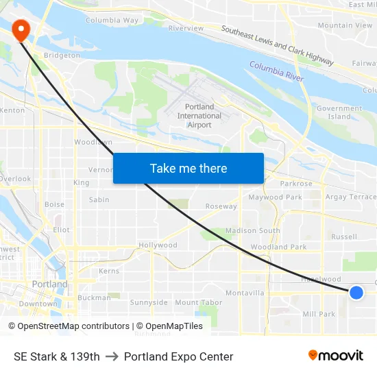 SE Stark & 139th to Portland Expo Center map