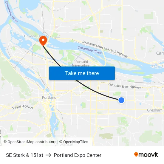SE Stark & 151st to Portland Expo Center map