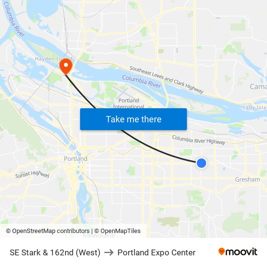 SE Stark & 162nd (West) to Portland Expo Center map