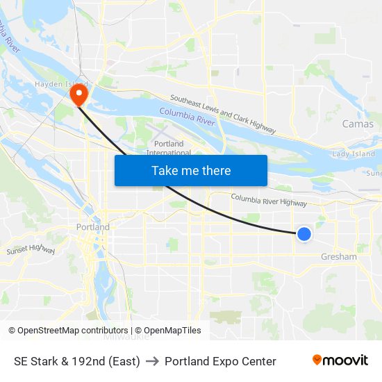 SE Stark & 192nd (East) to Portland Expo Center map