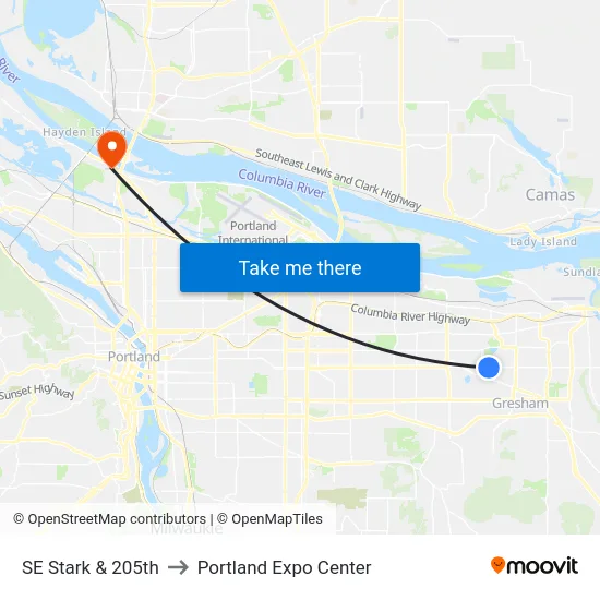 SE Stark & 205th to Portland Expo Center map