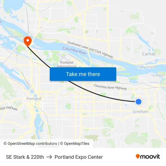 SE Stark & 220th to Portland Expo Center map