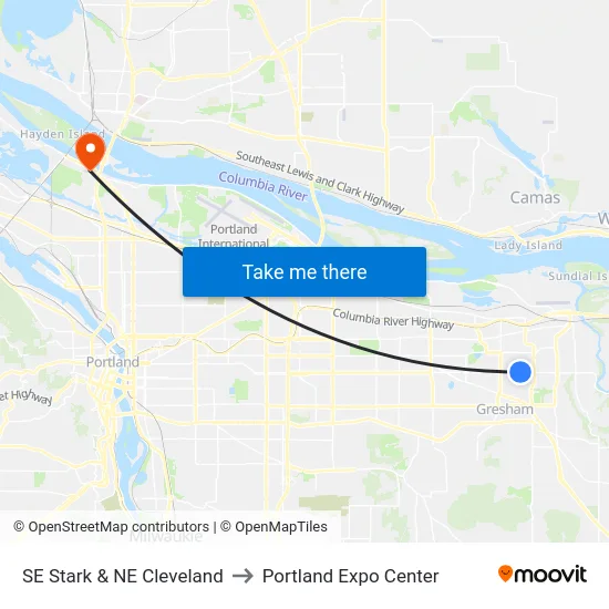 SE Stark & NE Cleveland to Portland Expo Center map