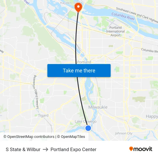 S State & Wilbur to Portland Expo Center map