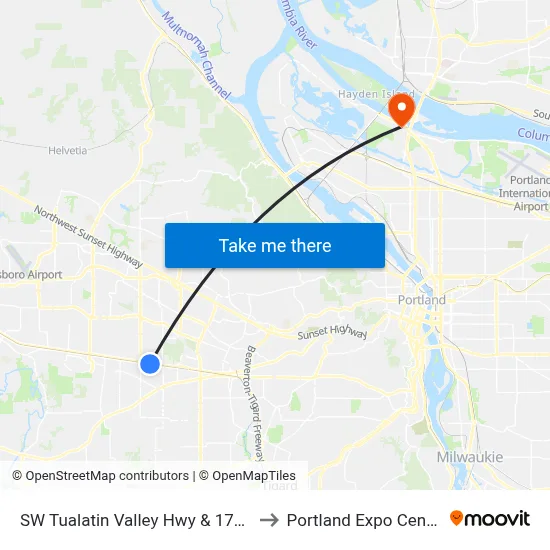 SW Tualatin Valley Hwy & 178th to Portland Expo Center map